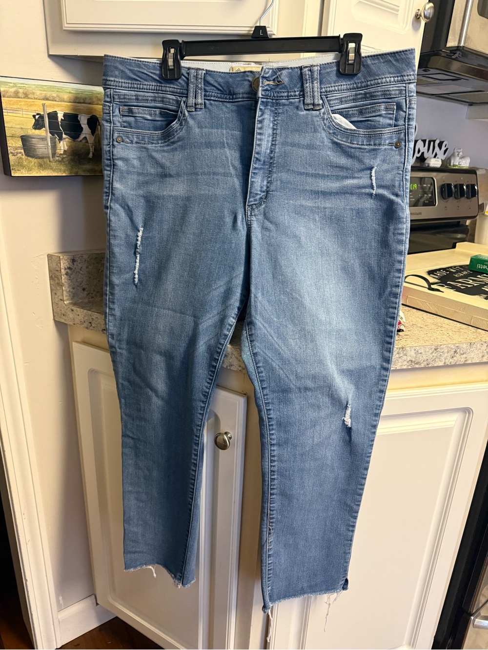Democracy Light Blue Distressed Ankle Jeans